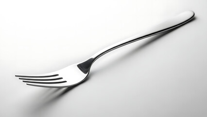 Shiny fork on a white surface, perfect for elegant dining and culinary presentations