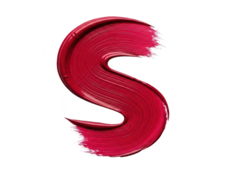 Vibrant red lipstick or cosmetic makeup swatch stroke forming the letter s shape isolated on transparent background