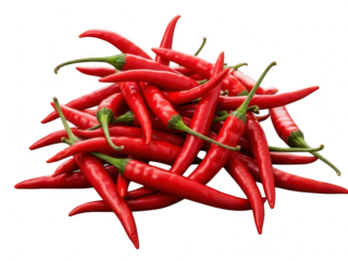 A pile of vibrant red chili pepper isolated on transparent background for culinary and spice illustration