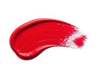 Vibrant red lipstick or nail polish cosmetic smear swatch stroke isolated on transparent background