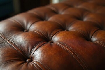 Richly Textured Brown Leather Bench Upholstery Detail Classic Furniture for Interior Design Projects