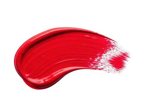 Vibrant red lipstick or nail polish cosmetic smear swatch stroke isolated on transparent background