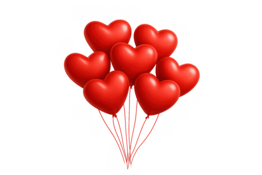 Red heart balloons bunch floating for valentine's day love and romance celebration on transparent background - Powered by Adobe