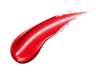 Vibrant glossy red lipstick or lip gloss smear swatch stroke isolated on transparent background for beauty and cosmetic product presentation