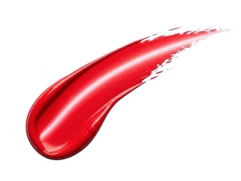 Vibrant glossy red lipstick or lip gloss smear swatch stroke isolated on transparent background for beauty and cosmetic product presentation