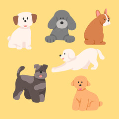 Set of six vector flat illustrations of different dogs_2