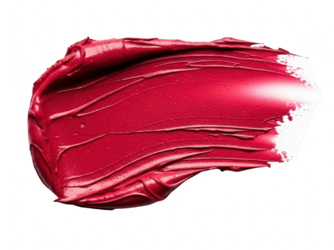 Vibrant red lipstick smear texture swatch isolated on transparent background for cosmetic product beauty advertisement