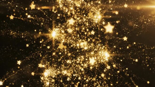 Abstract gold sparkles and light effects on black background