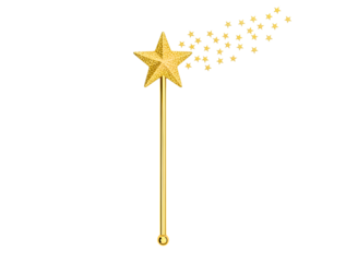Golden star wand with sparkling trail isolated on transparent background