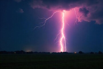Powerful Lightning Strike Illuminates Dark Stormy Landscape Dramatic Split-Second Thunderstorm Photography