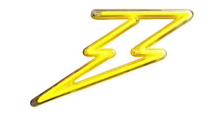 Obraz premium Double yellow lightning bolt neon sign glowing with electric energy, transparent background
