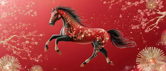 Golden horse on Red for 2026 Chinese New Year