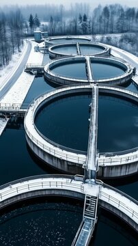 Vertical Shot. Water Treatment Facility in Winter