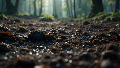 Forest Floor with Pebbles and Morning Light