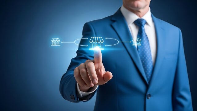 Businessman interacting with futuristic digital interface