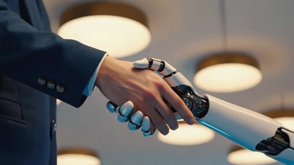 Handshake between human businessman and robot - Powered by Adobe