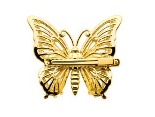 Golden butterfly shaped toilet paper holder isolated on transparent background