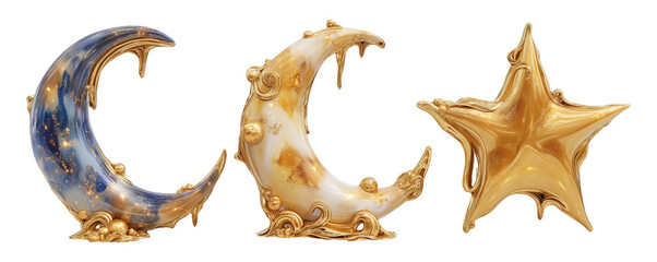 Elegant Crescent and Star Illustrations with Gold Accents for Celebrations