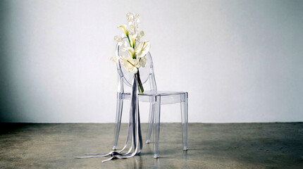 Modern Ghost Chair with Elegant Floral Decor
