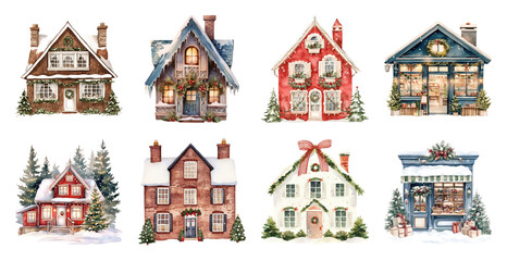 Naklejka premium PNG Charming festive winter houses, element set on transparent background