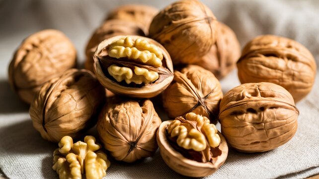 Healthy walnuts with natural light highlighting the texture and color - Powered by Adobe