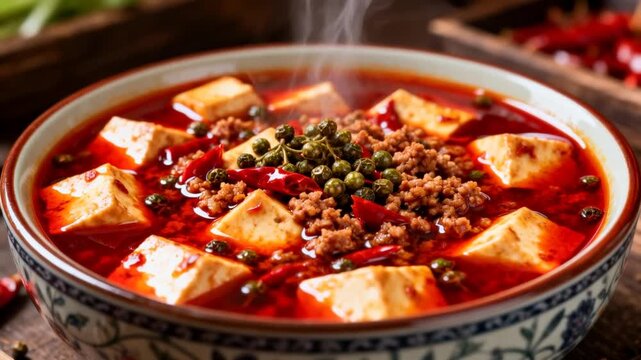 hot spicy sichuan mapo tofu chili oil ground pork perfect for hot and spicy food day