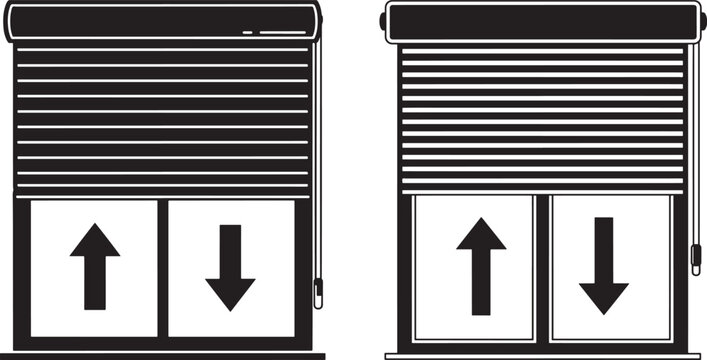 Two roller shutters with up and down arrows silhouette
