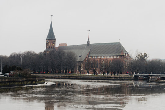 Beautiful architecture of European city of Kaliningrad, Keninksberg. kant island. Old Town.