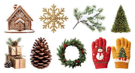 Fototapeta na wymiar PNG Festive holiday decorations and symbols, element set on transparent background