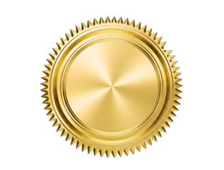 Golden seal emblem with intricate edges isolated on transparent background