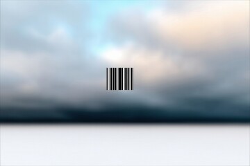 A barcode is placed in the center of the image against a blurred sky background.