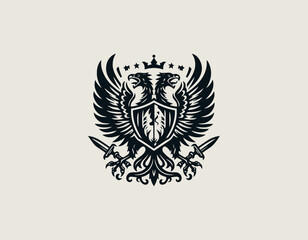 Obraz premium Coat Of Arm Gryphon Shield black vector logo illustration