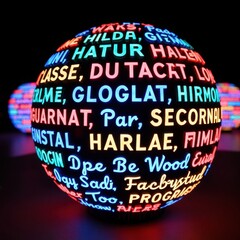 Glowing sphere with colorful text and words