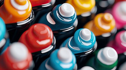 Close-up of a collection of colorful pens, with a focus on the vibrant colors and details. The pens are arranged closely, creating a visually appealing pattern.