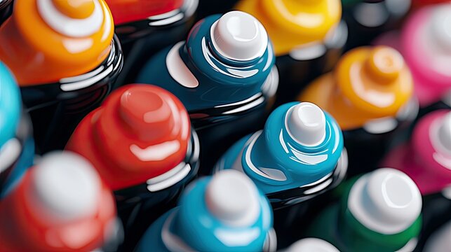 Close-up of a collection of colorful pens, with a focus on the vibrant colors and details. The pens are arranged closely, creating a visually appealing pattern.