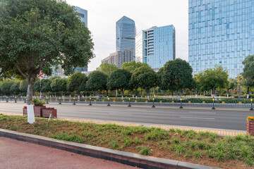 Empty urban road and buildings in the city