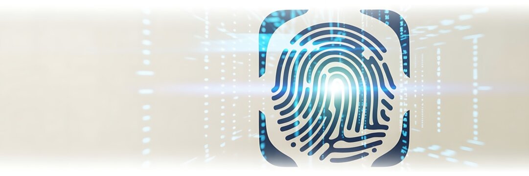 Digital fingerprint scan on a futuristic interface representing biometric security and identity verification technology - Powered by Adobe