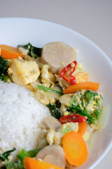 Rice served with capcay, a popular Chinese stir fried vegetables dish