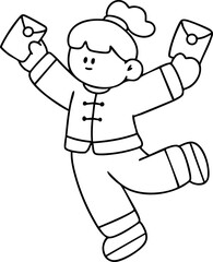 Chinese New Year 2026, the year of the Horse, red and gold line art characters, simple hand-drawn Asian elements with craft (Chinese translation: Happy Chinese New Year 2026, year of the Horse)