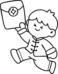 Chinese New Year 2026, the year of the Horse, red and gold line art characters, simple hand-drawn Asian elements with craft (Chinese translation: Happy Chinese New Year 2026, year of the Horse)