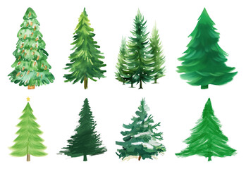 Obraz premium PNG Variety of illustrated evergreen trees, element set on transparent background