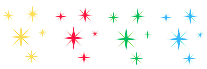 Sparkle Star Shiny Illustration Vector on Transparent Background (Yellow Green Red Blue)