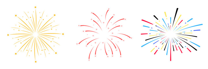 Fireworks Sparkle Line Illustration Set on Transparent Background