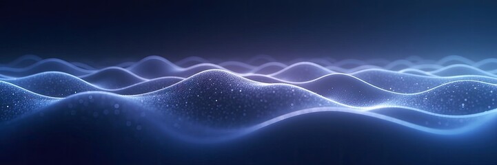 Abstract illustration showcases flowing wave patterns with illuminated edges and subtle speckles across a dark background.