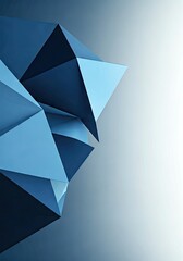 Abstract geometric composition featuring a cluster of connected triangular shapes, rendered in shades of blue with strong shadows, creating a modern and minimalist aesthetic, set against a gradient...