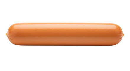 Single orange sausage isolated on transparent background for food related concepts