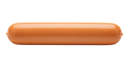 Single orange sausage isolated on transparent background for food related concepts