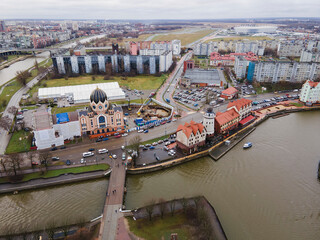 Obraz premium Old Town. Fish Village. Beautiful architecture of the European city of Kaliningrad, Keninksberg