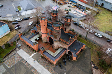 Friedrichsburg gate in Kaliningrad, built in 1852 as part of fortress top view, aerial view