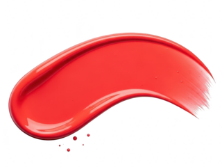 Vibrant glossy red lip gloss or lipstick swatch smear isolated on transparent background for beauty product advertisement or cosmetic sample